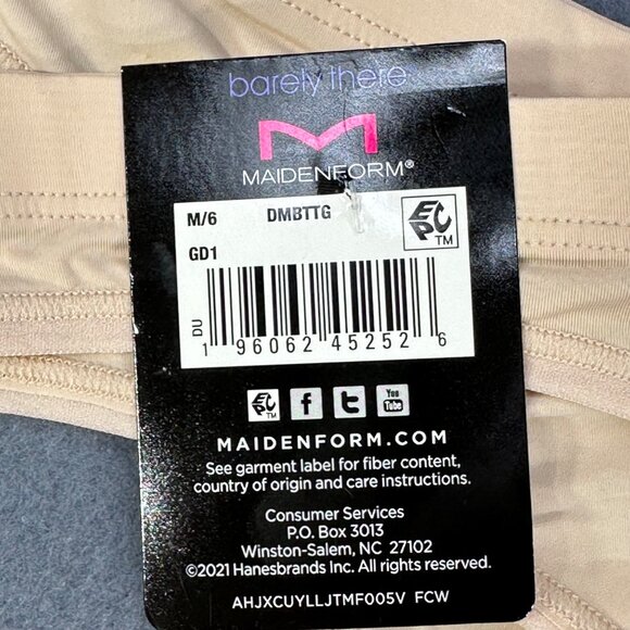 Maidenform Womens Sz Medium 6 Panty Thong Barely There Invisible Look Beige New - Picture 4 of 9